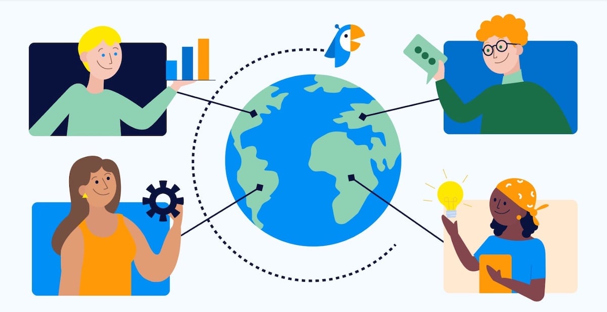 Manager meeting: illustration of managers from different countries working together