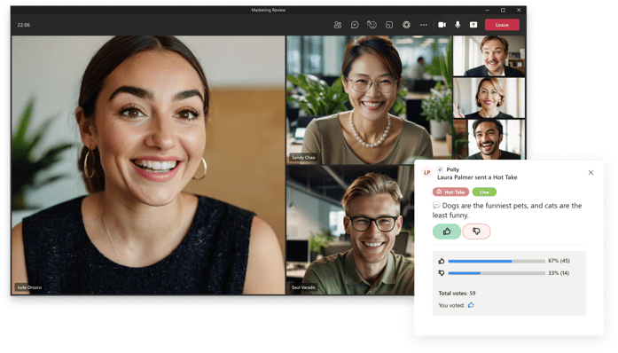Launch team building activities, like Hot Takes with Polly and Microsoft Teams