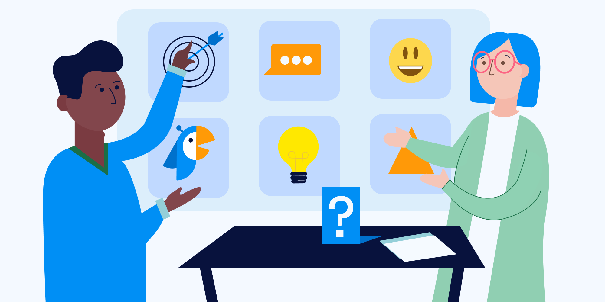 Survey fatigue: employees pointing at different icons