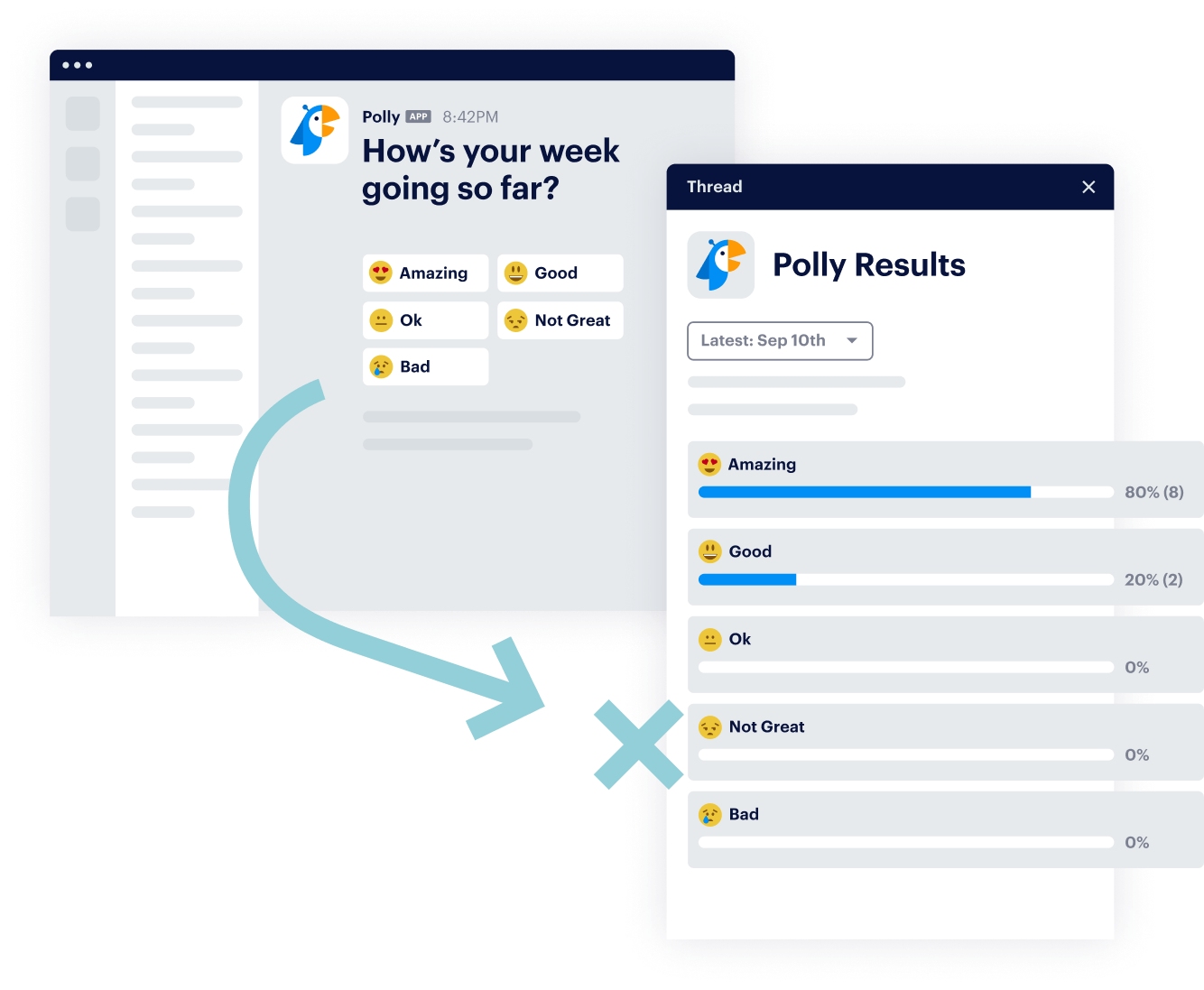 employee question about status of week with emoji answers