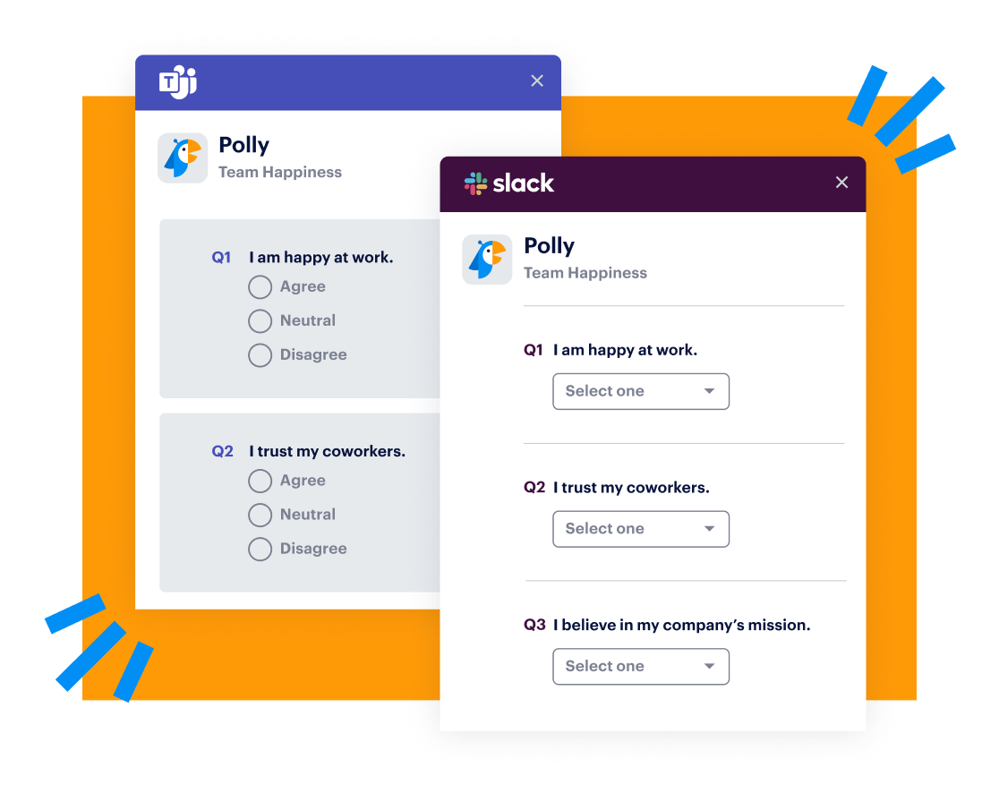 employee happiness questions in Teams and Slack