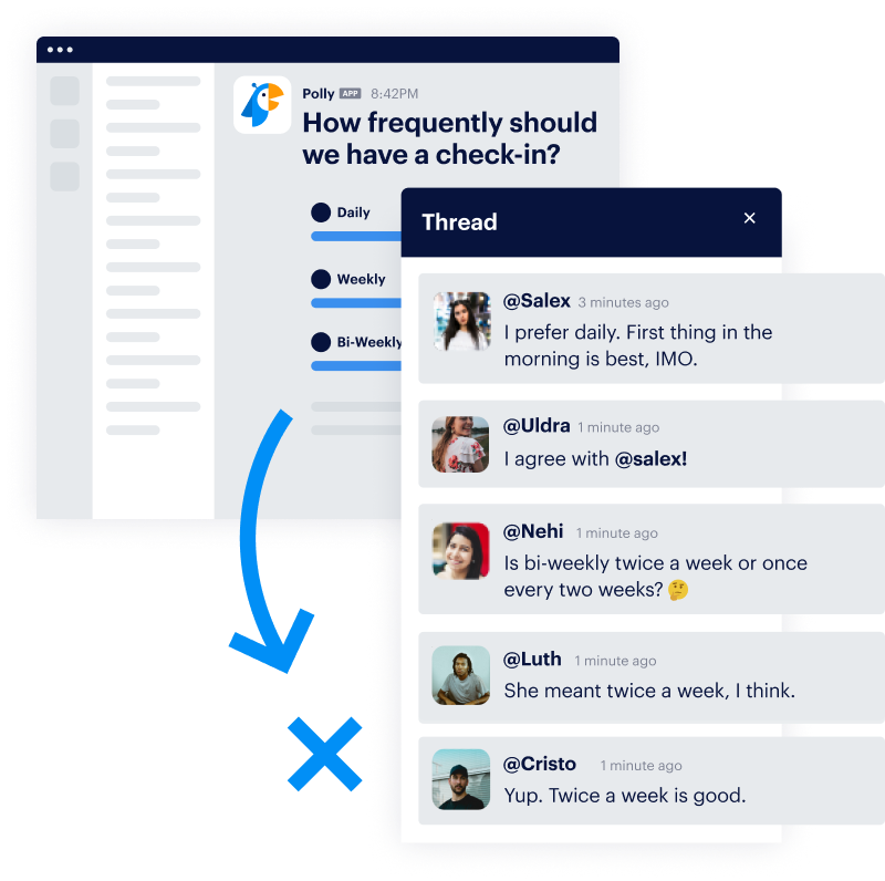 Slack thread of fast employee responses to check-in question