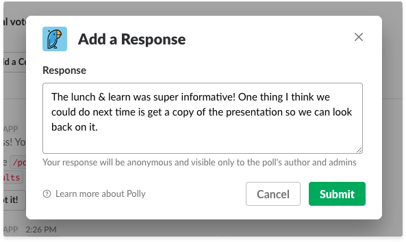 slack polly dialog feedback